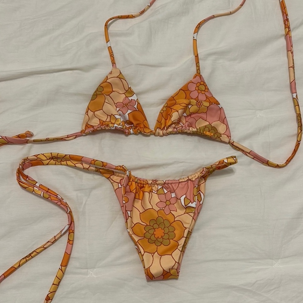 Floral Bikini Set in Pink and Orange